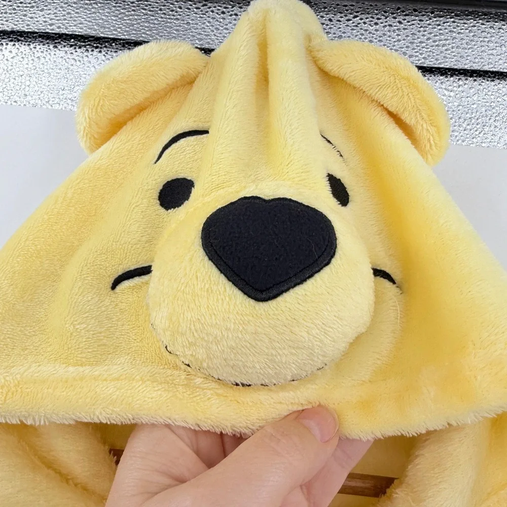 Disney Winnie the Pooh Fleece Hooded One Piece Pajamas Union Suit Yellow Medium - Picture 4 of 6
